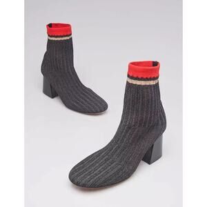 Celine Paris Ribbed Sock Boots 37.5 US 7 Knit Ankle Booties Block Heel Shoes